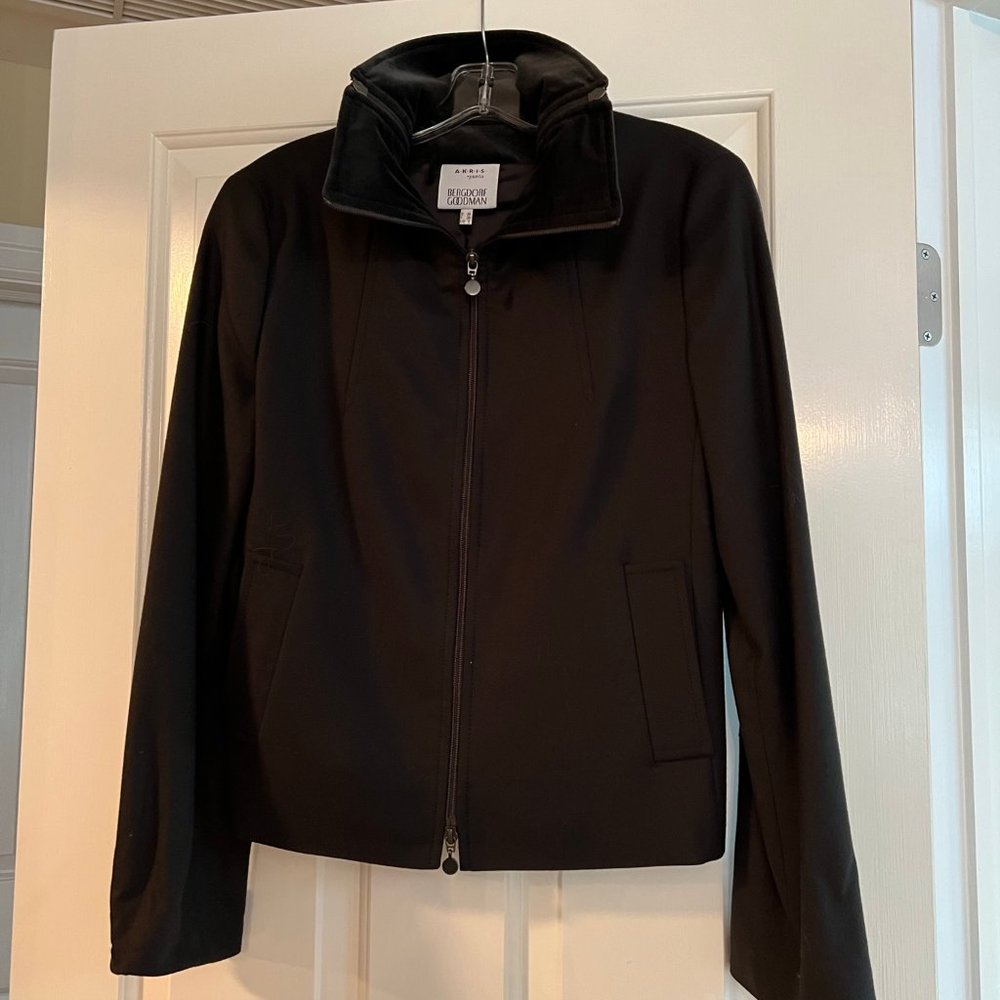 Akris Brown Wool Jacket with Velvet Collar Size 6